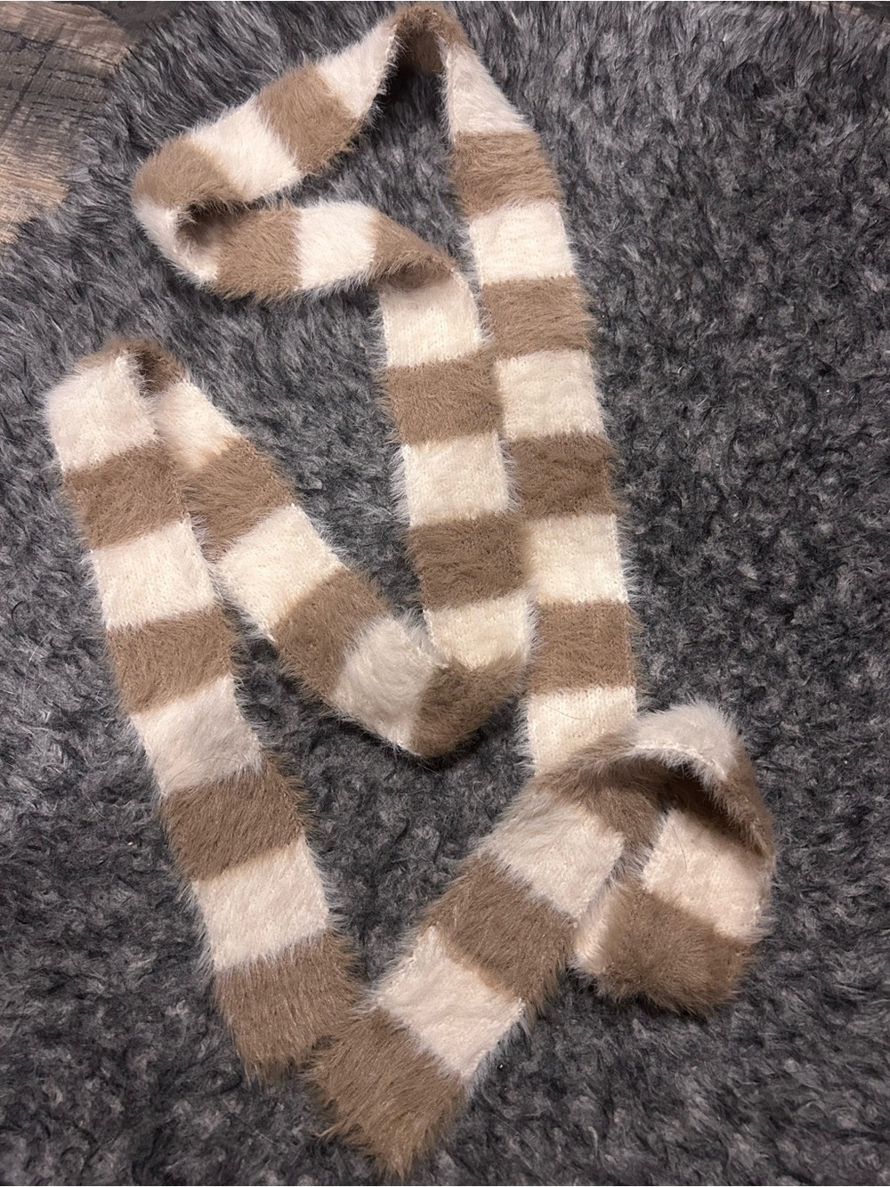 PrettyLittleThing Beige and Cream Fuzzy Stripe Scarf